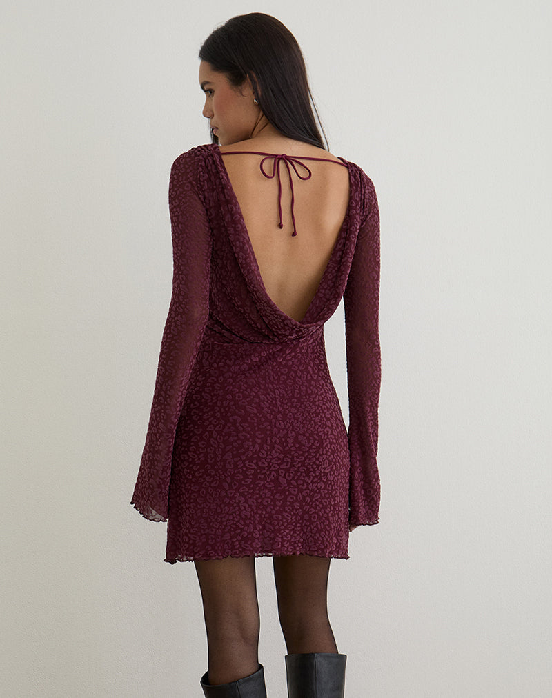 Mini robe à manches longues Dasa en Flock Mini Leopard Plum