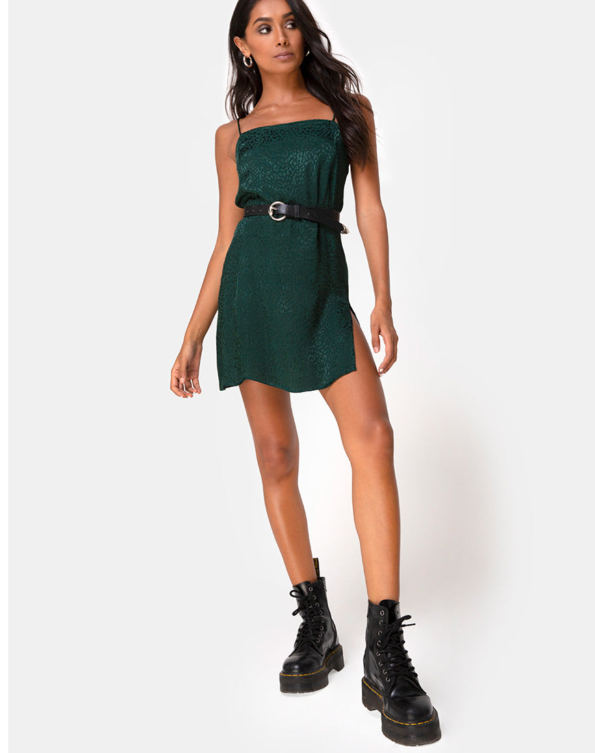 Image de Datista Robe en satin Cheetah Forest Green