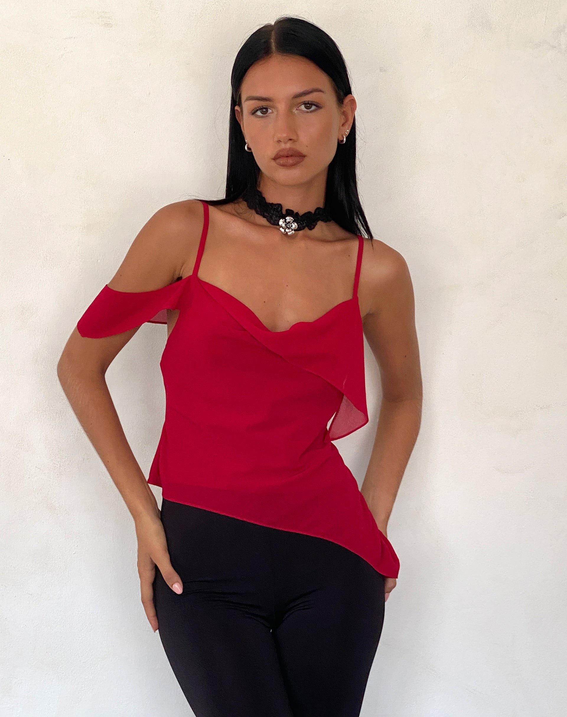 Image de Davila Top in Chiffon Deep Red
