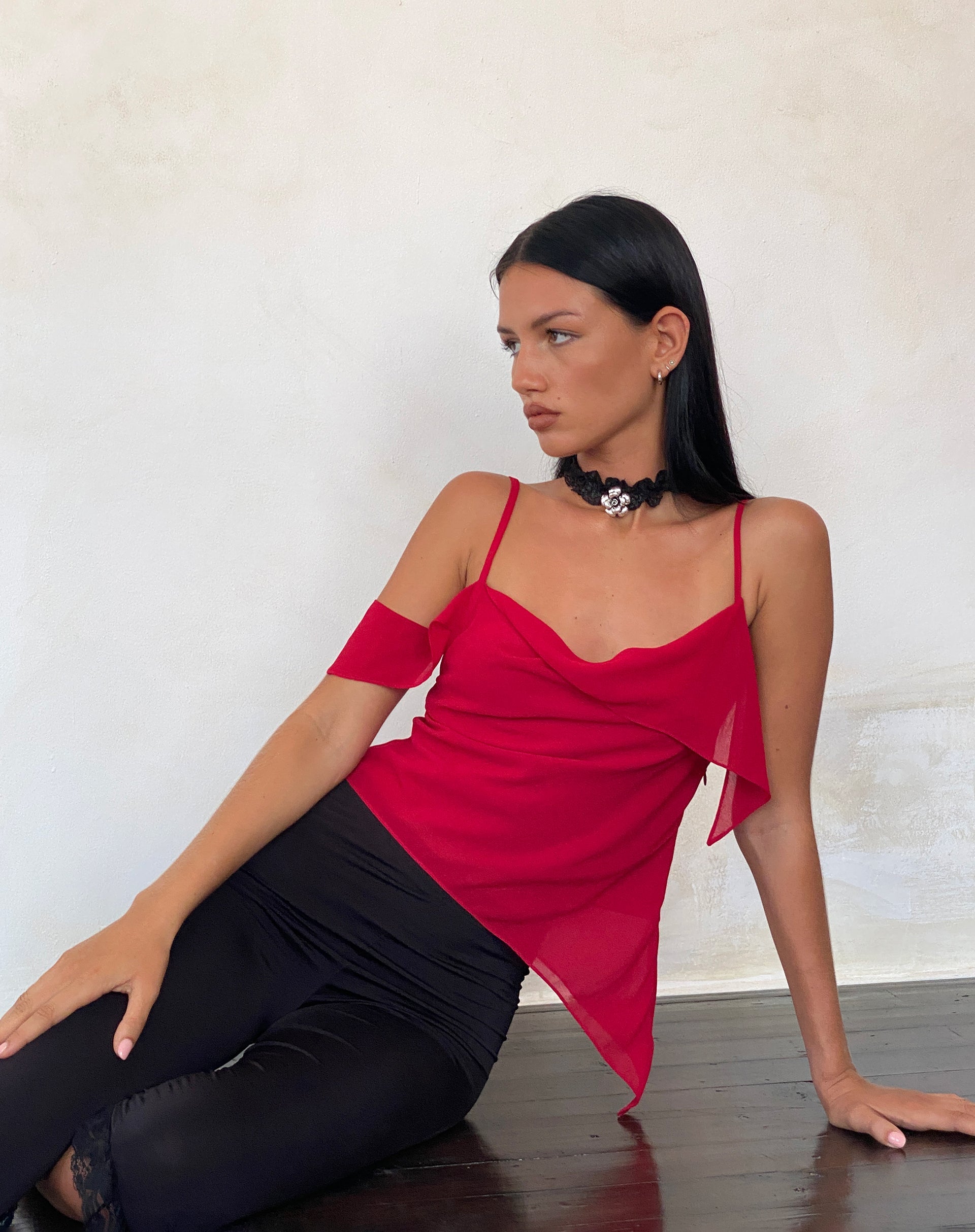 Image de Davila Top in Chiffon Deep Red