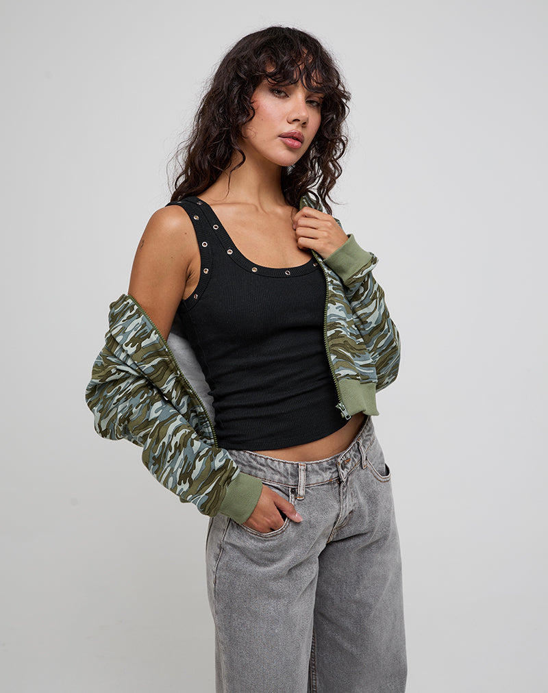 Image de Dax Eyelet Ribbed Vest Top in Black