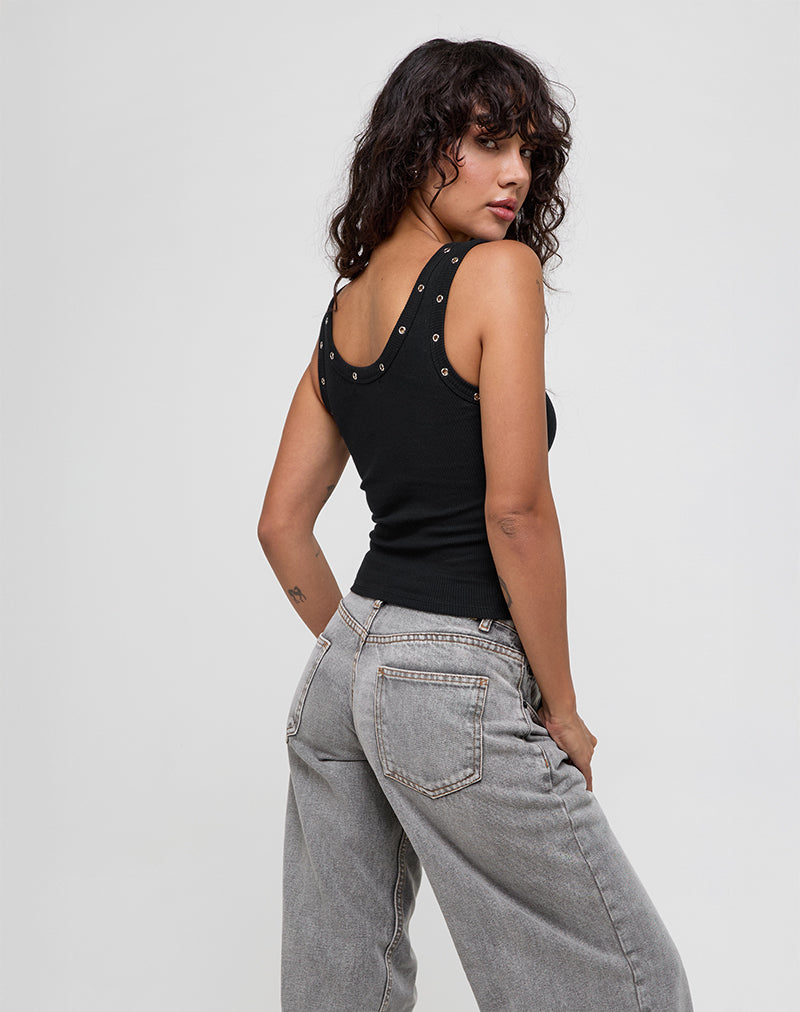 Image de Dax Eyelet Ribbed Vest Top in Black