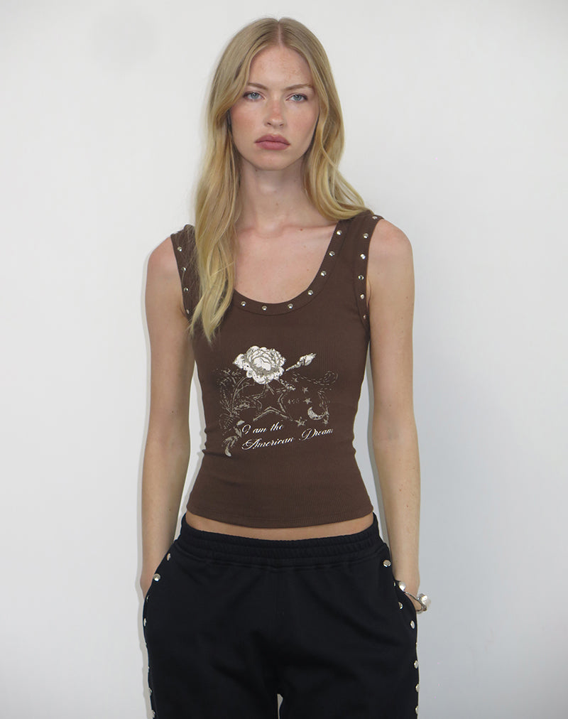 Daxio - Top de gilet en cacao American Dream avec clous