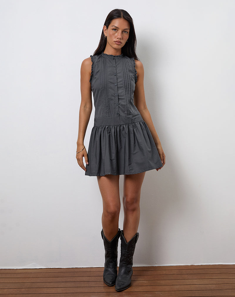 Mini robe Dayara en popeline gris anthracite