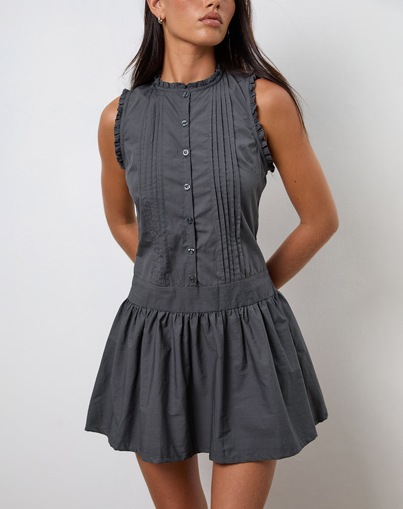Mini robe Dayara en popeline gris anthracite
