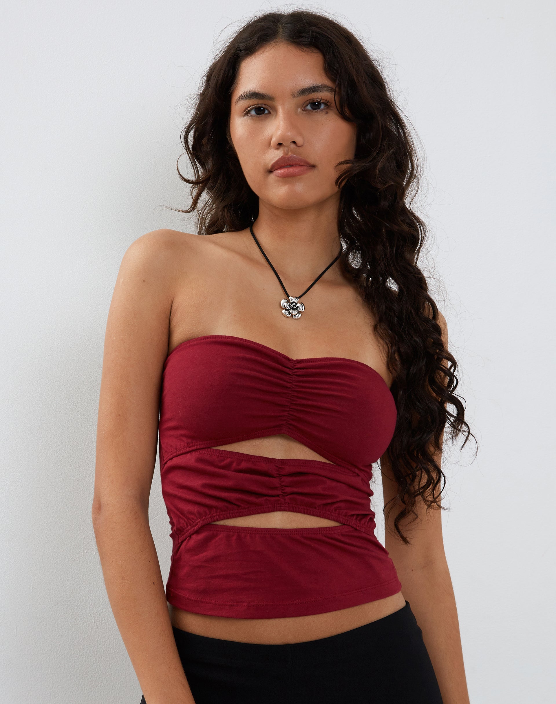 Image de Dayu Bandeau Crop Top in Burgundy