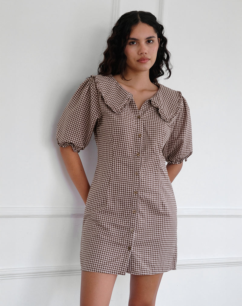 Image de Deja Dress in Mini Gingham Brown