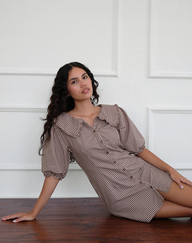 Image de Deja Dress in Mini Gingham Brown