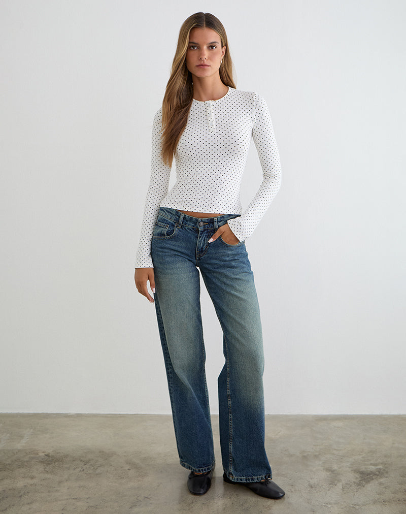 Haut Delano blanc avec imprimé micro pois noirs