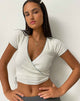 image de Delilah Wrap Top in White Pointelle Knit