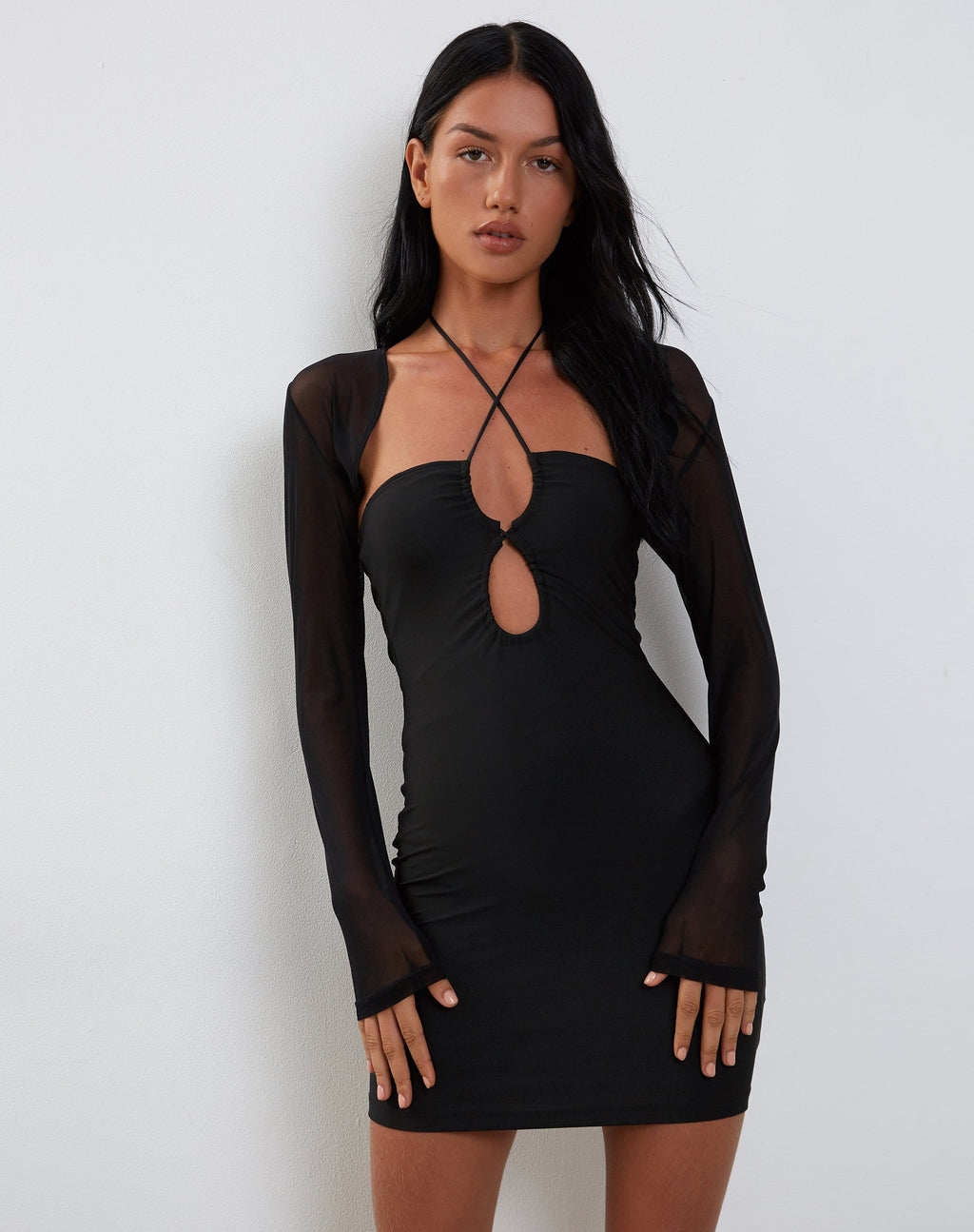 Mini robe à manches longues Deluna en lycra noir