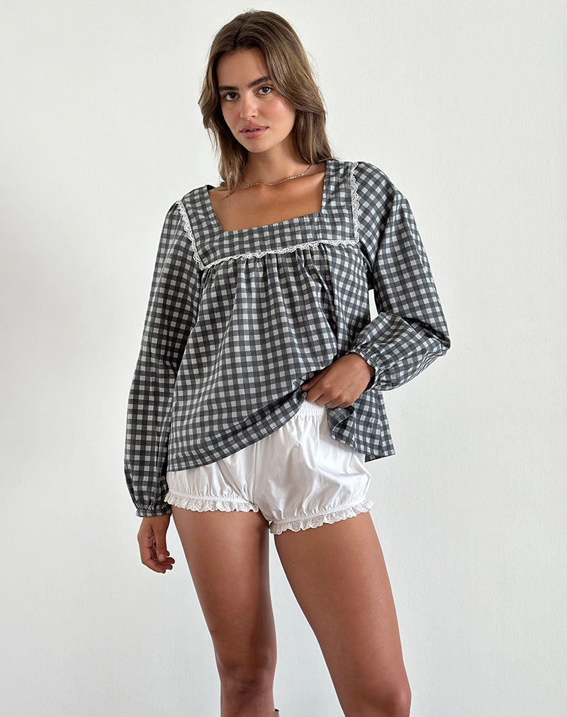 Image de Demona Top in Tonal Gingham Black and Grey