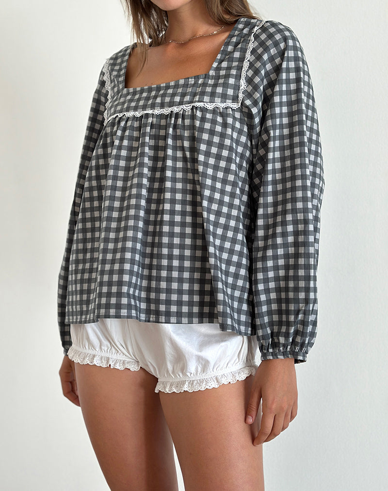 Image de Demona Top in Tonal Gingham Black and Grey