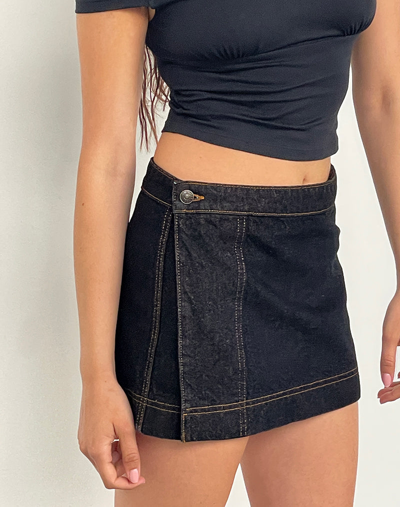 Minijupe enveloppante en denim, indigo