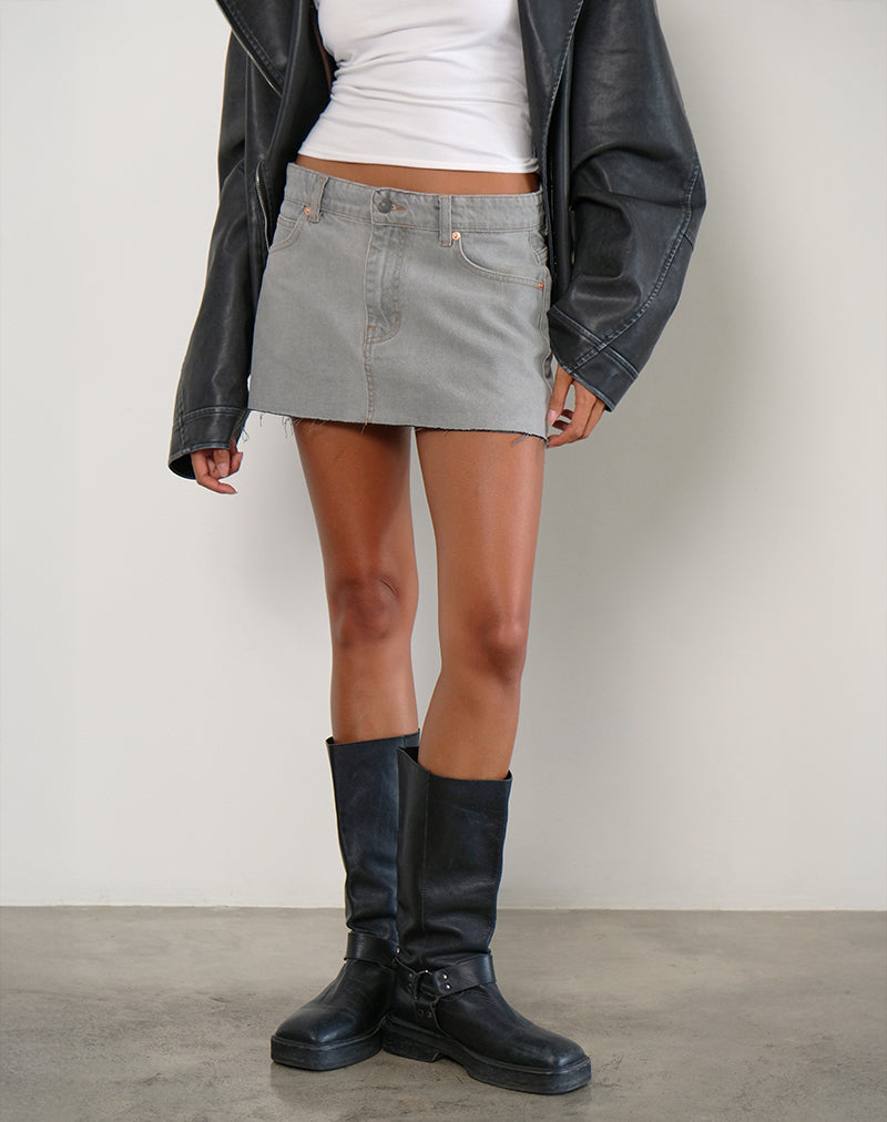 Minijupe en denim à ourlet brut, gris bleach