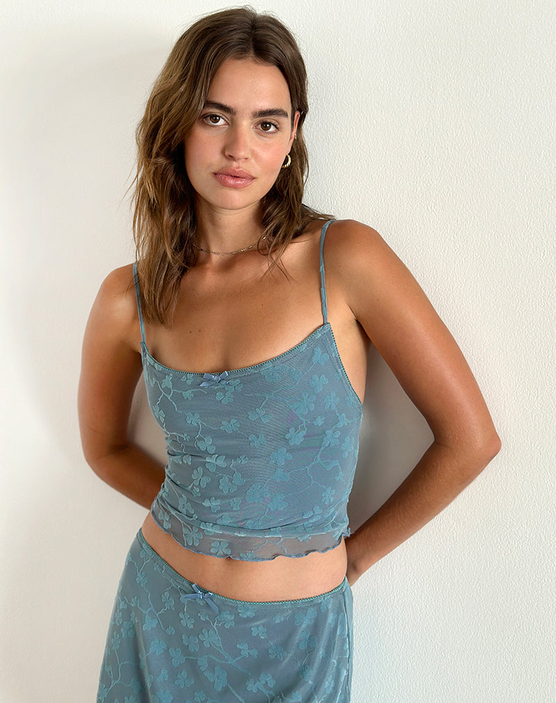 Image de Deri Cami Top in Grunge Floral Blue Grey