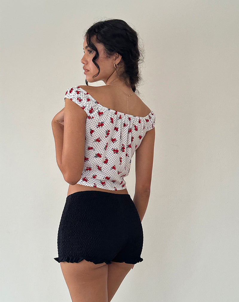Image de Derige Bardot Top in White Rose Polka