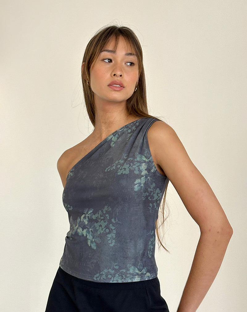 Image de Derse One Shoulder Top in Faded Botanical Green