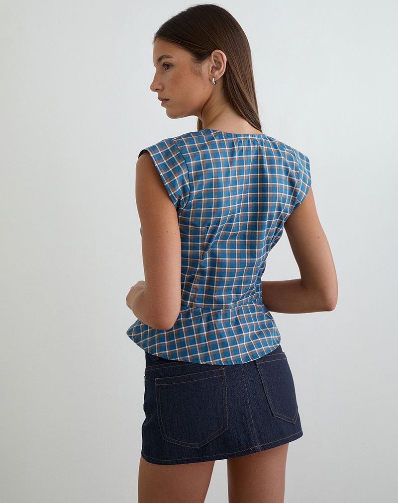 Image de la blouse Devlon en tartan bleu moyen