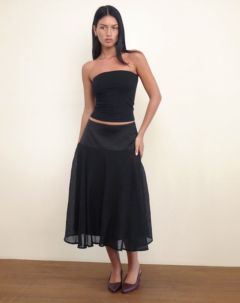 Image de Diera Satin Chiffon Midi Skirt in Black