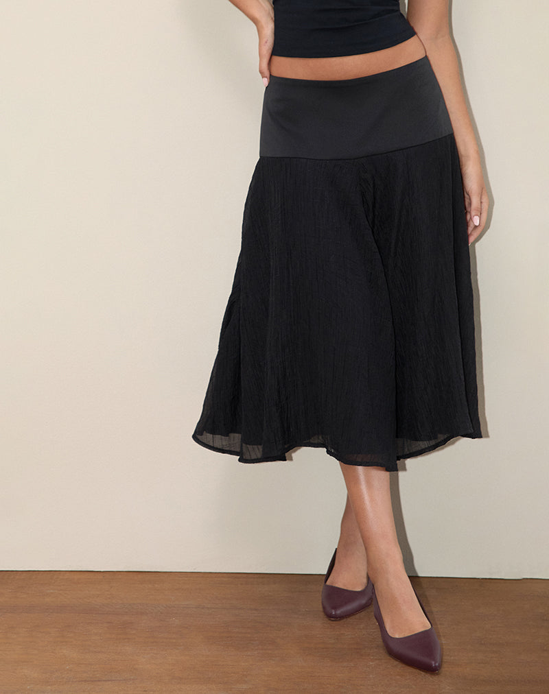 Image de Diera Satin Chiffon Midi Skirt in Black