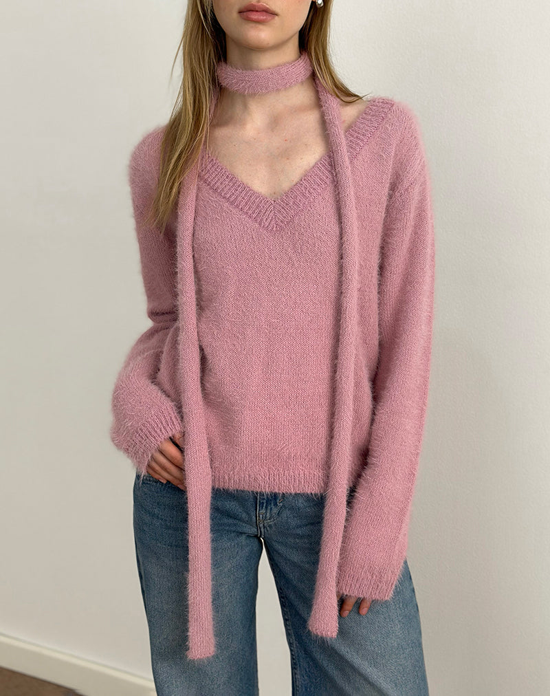 Image de Dikara Jumper avec écharpe en tricot Dusty Pink
