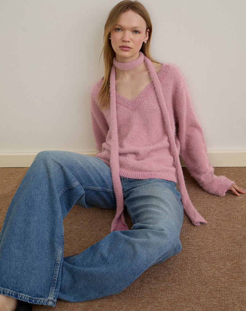 Dikara Jumper with Scarf in Knit Dusty Pink (Pull avec écharpe en tricot)