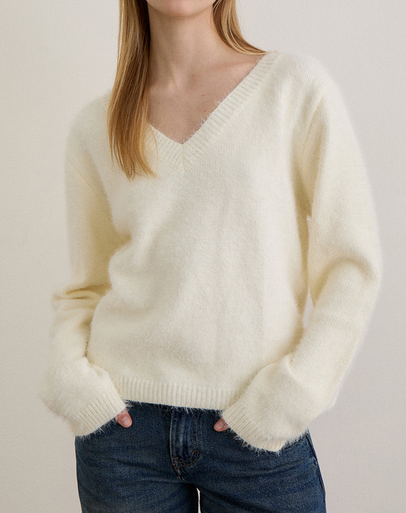 Image de Dikara Pull avec écharpe en tricot blanc cassé