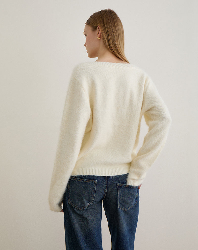 Image de Dikara Pull avec écharpe en tricot blanc cassé