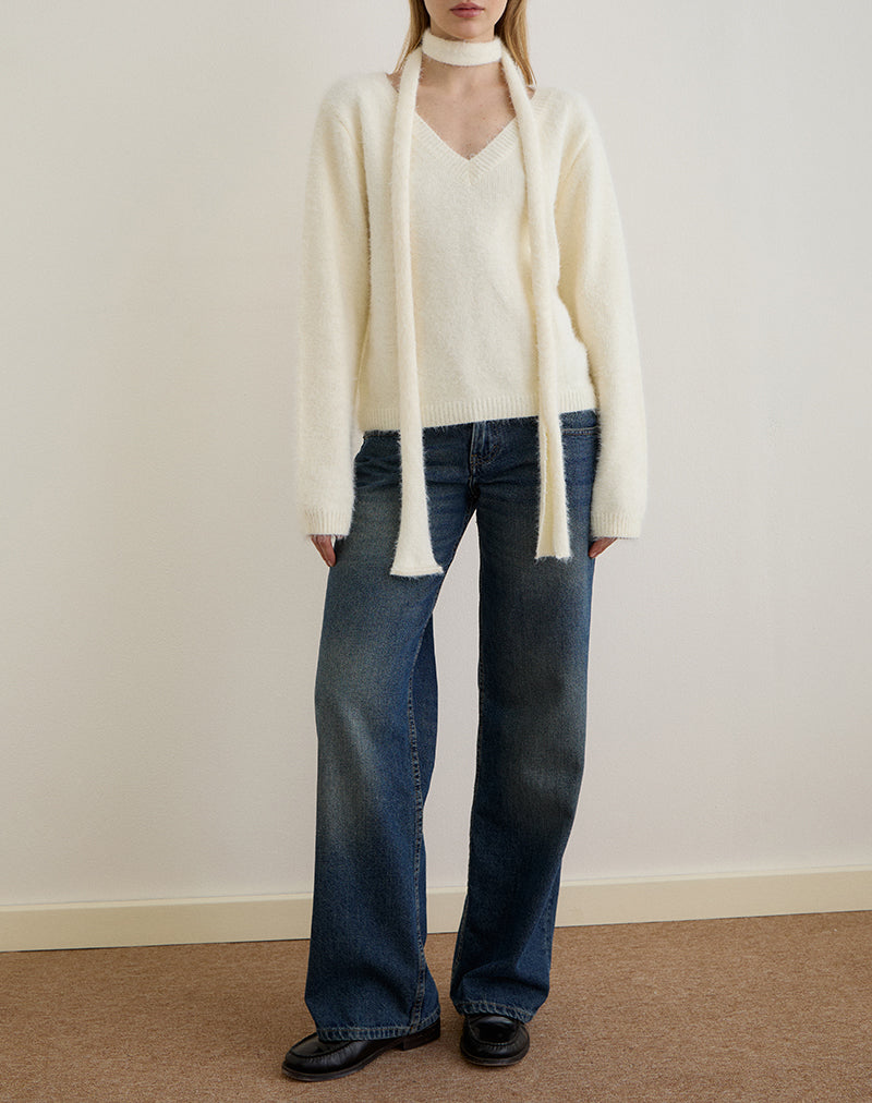 Image de Dikara Pull avec écharpe en tricot blanc cassé