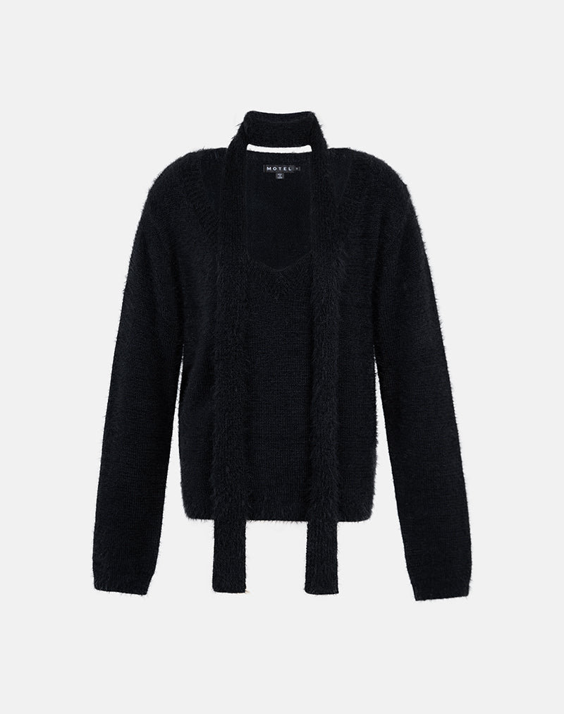 Image de Dikara Jumper avec écharpe en tricot noir