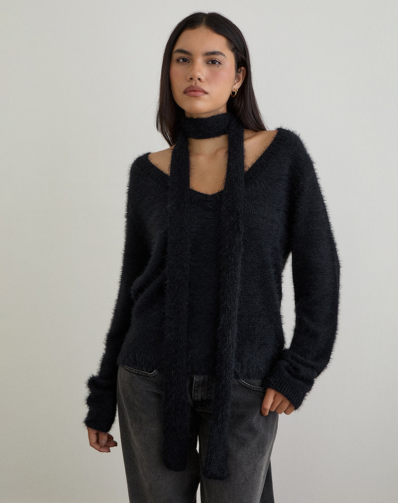 Image de Dikara Jumper avec écharpe en tricot noir