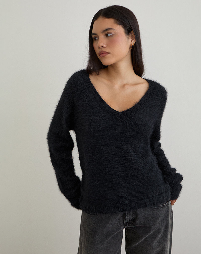 Image de Dikara Jumper avec écharpe en tricot noir