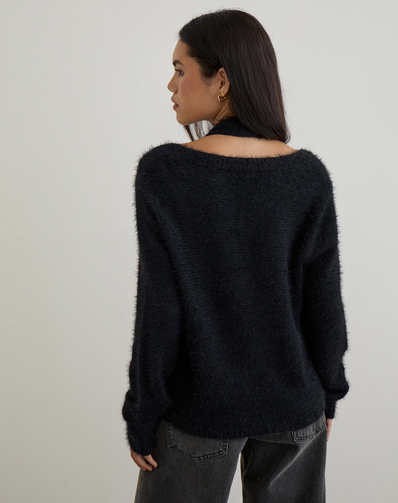 Image de Dikara Jumper avec écharpe en tricot noir