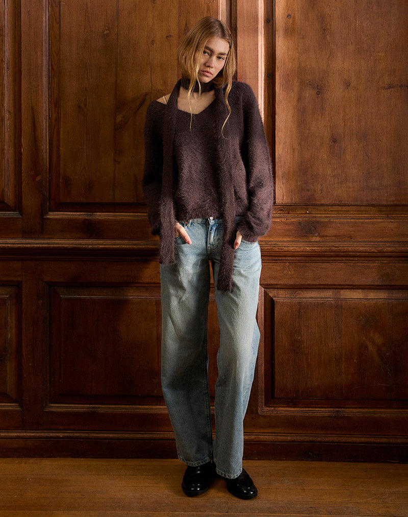 Image de Dikara Jumper avec écharpe en tricot brun