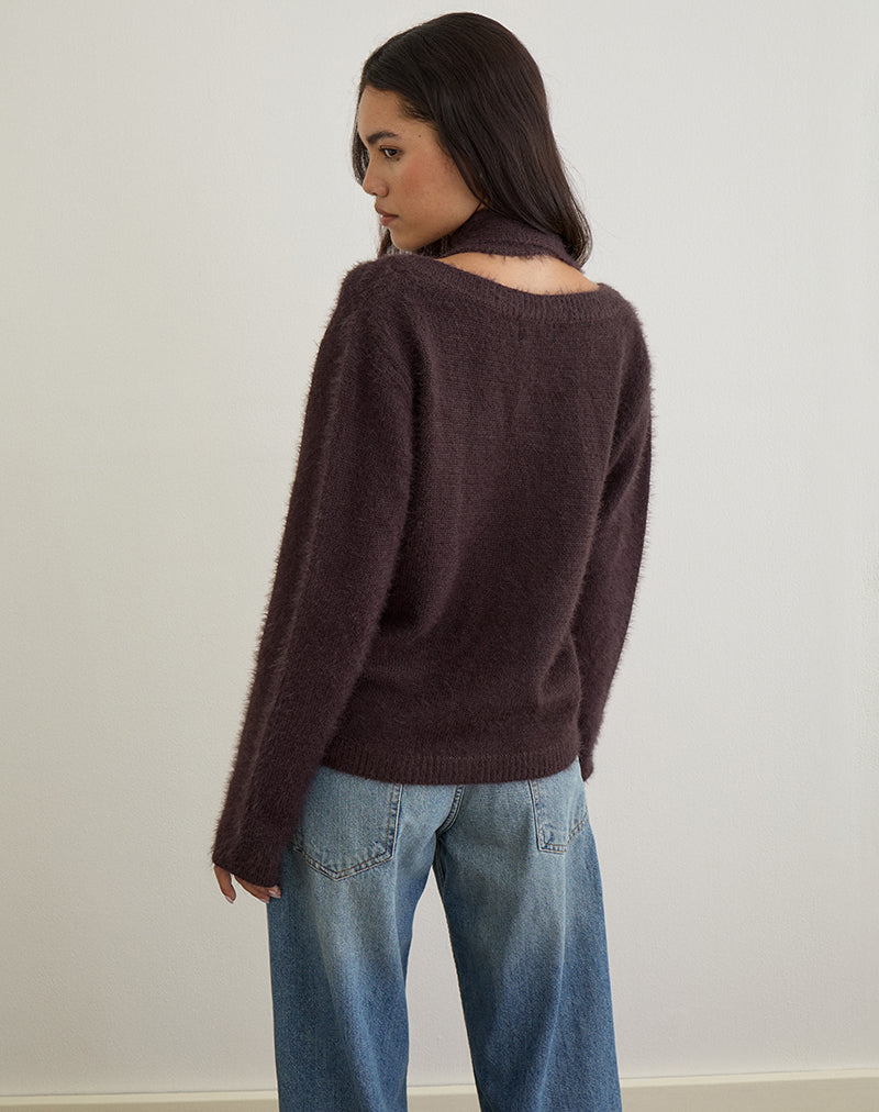 Image de Dikara Jumper avec écharpe en tricot brun