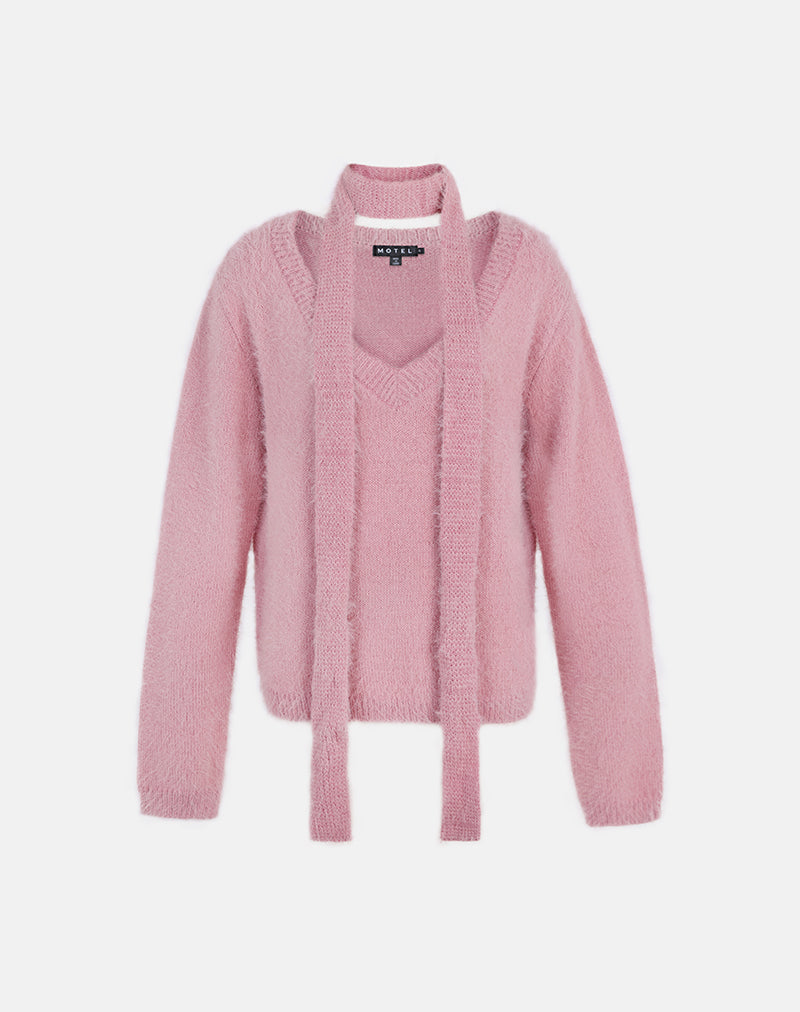 Image de Dikara Jumper avec écharpe en tricot Dusty Pink