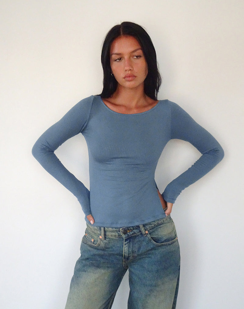 Image of Dinar Split Hem Top in Mineral Blue