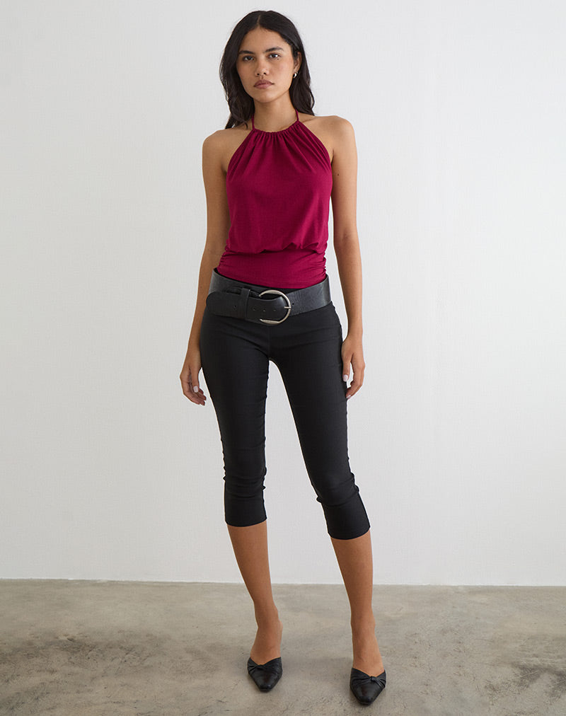 Image of Diraka High Neck Top in Rayon Jersey Burgundy