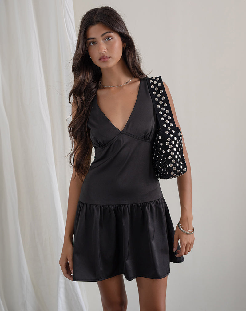 Mini-robe bouffante plongeante Distia en noir