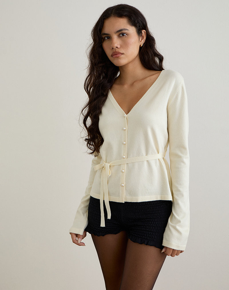 Divya Cardigan avec cravate en tricot crème