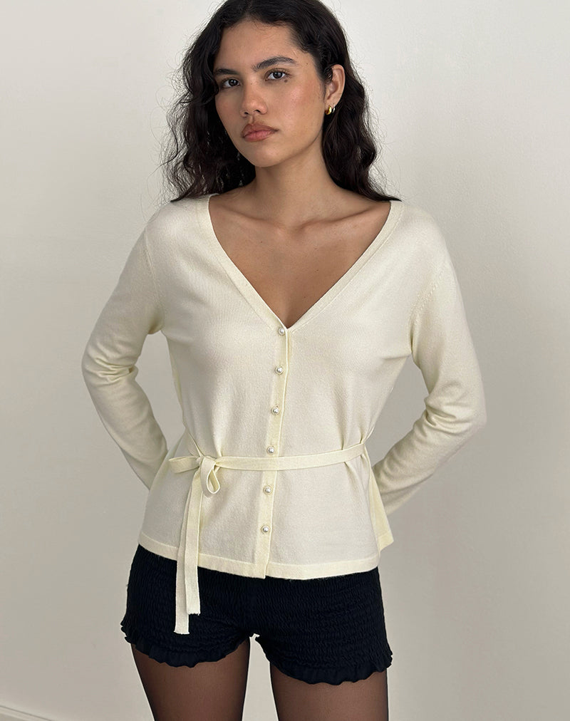 Image de Divya Cardigan avec cravate en maille Crème