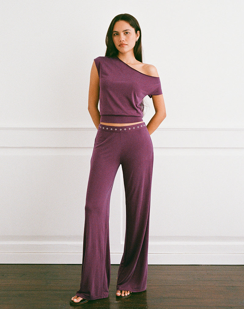 Image de Donika Pantalon à ceinture cloutée en prune