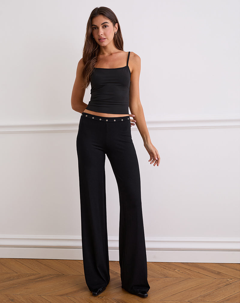 Pantalon à taille basse Dorala avec œillets en noir