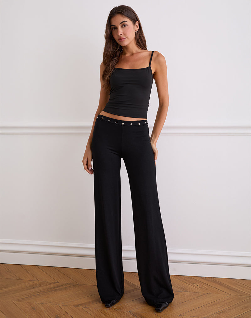 Image de Dorala Low Rise Trous with Eyelets in Black (pantalon à taille basse avec œillets en noir)