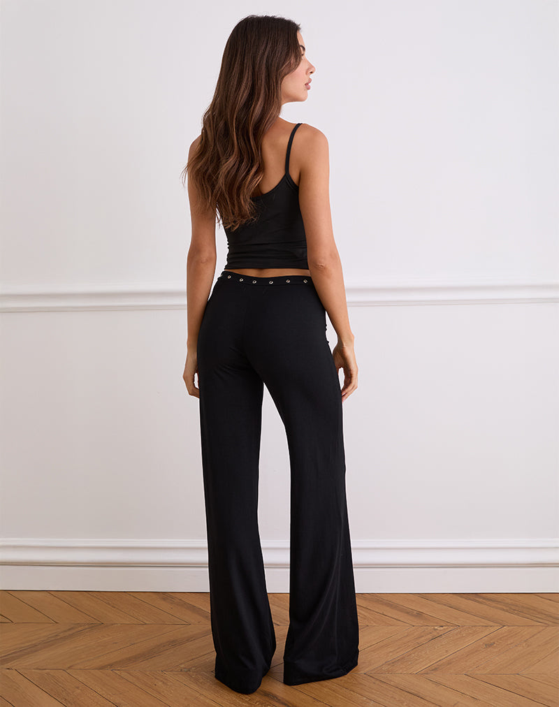Image de Dorala Low Rise Trous with Eyelets in Black (pantalon à taille basse avec œillets en noir)