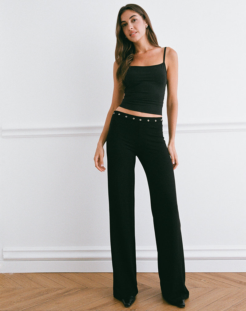 Image de Dorala Low Rise Trous with Eyelets in Black (pantalon à taille basse avec œillets en noir)
