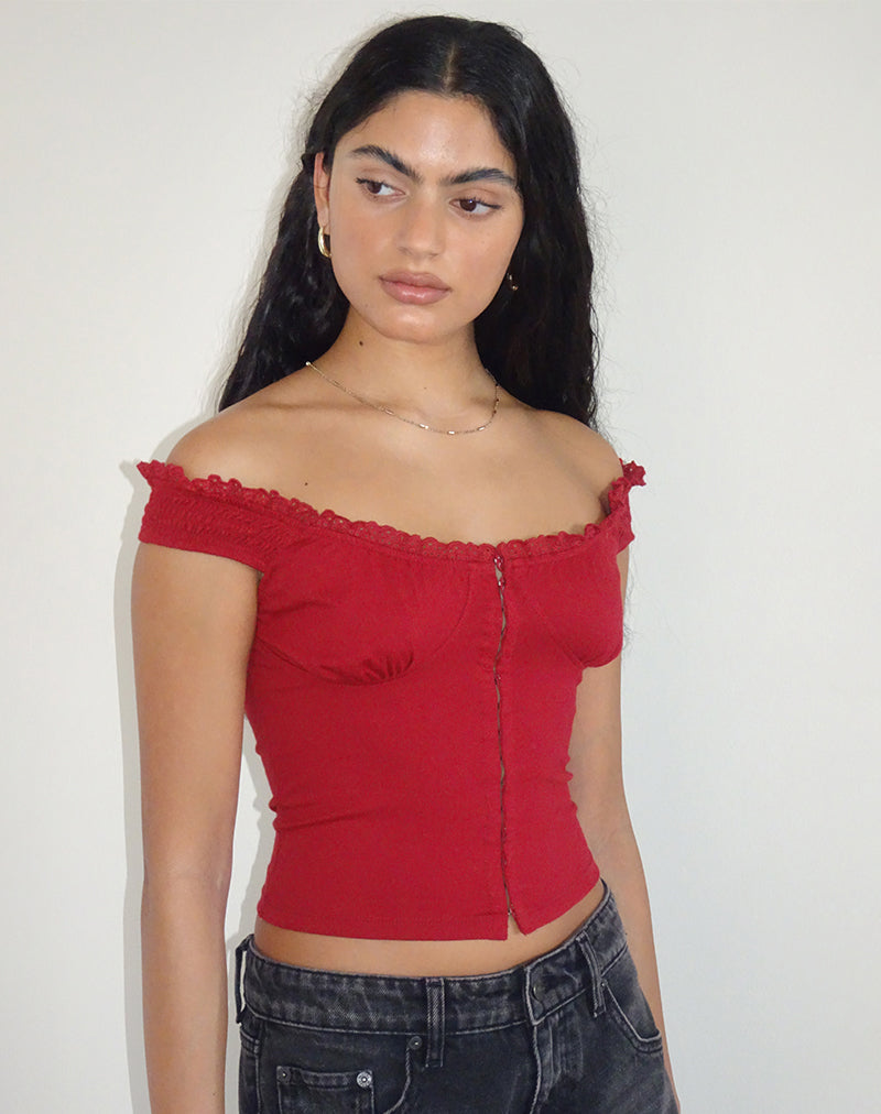 Image de Dovica Top corset bordé de dentelle, rouge adrénaline