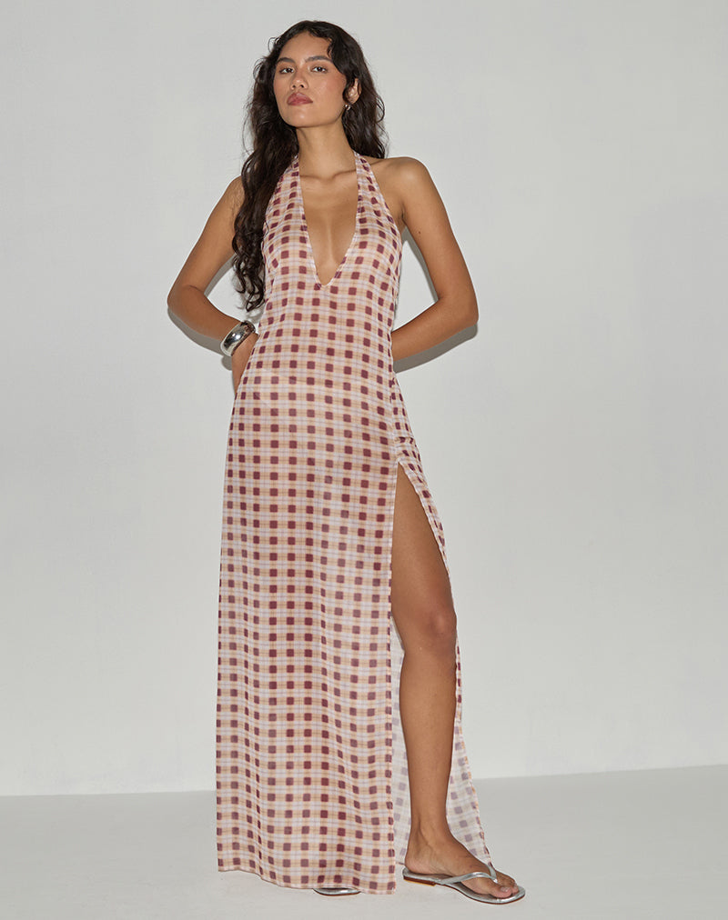 Image de Driti Maxi Dress in Chiffon Blurred Check Peach