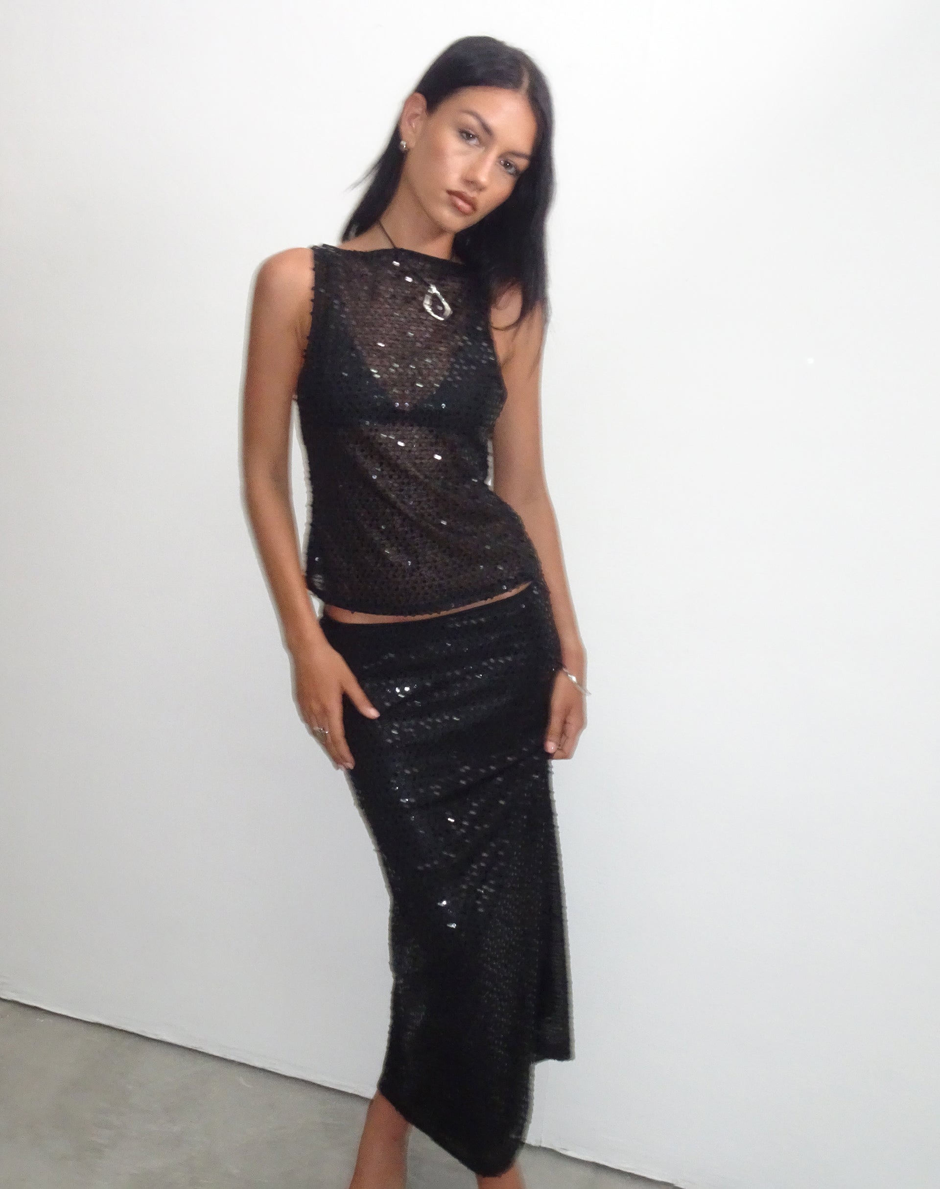 Image de la veste Dudley en tricot à paillettes Noir